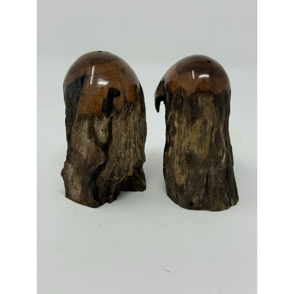 Handmade Live-Edge Wood Salt & Pepper Shakers 2pc Brown/Black Small 4in